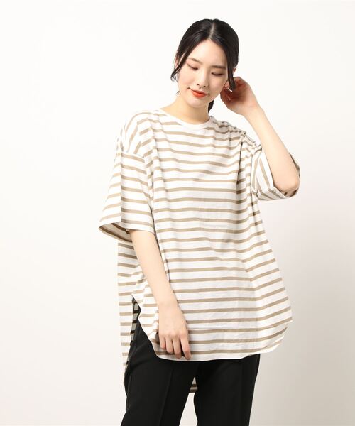 AMERICAN HOLIC（アメリカンホリック）の「裾ラウンド5分袖カットチュニック（Tシャツ/カットソー・レディース・アイボリー/イエロー系その他2/ブラック系その他4・M/L）」の8枚目の写真