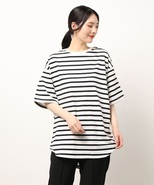 AMERICAN HOLIC（アメリカンホリック）の「裾ラウンド5分袖カットチュニック（Tシャツ/カットソー・レディース・アイボリー/イエロー系その他2/ブラック系その他4・M/L）」の6枚目の写真