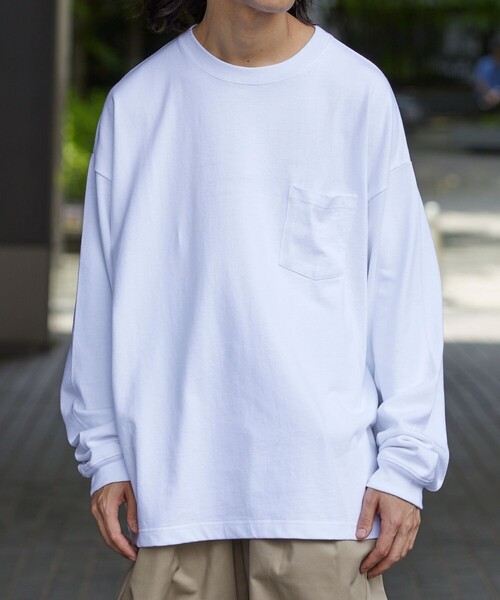 FREAK'S STORE（フリークスストア）の「WEB限定 ビッグシルエット マックスウェイト ロングスリーブ クルーネックTシャツ/ロンT/ヘビーウェイト（Tシャツ/カットソー・メンズ・ブラウン/ダークグリーン/ホワイト/ブラック/グレイッシュベージュ/杢グレー・SMALL/LARGE/MEDIUM）」の2枚目の写真