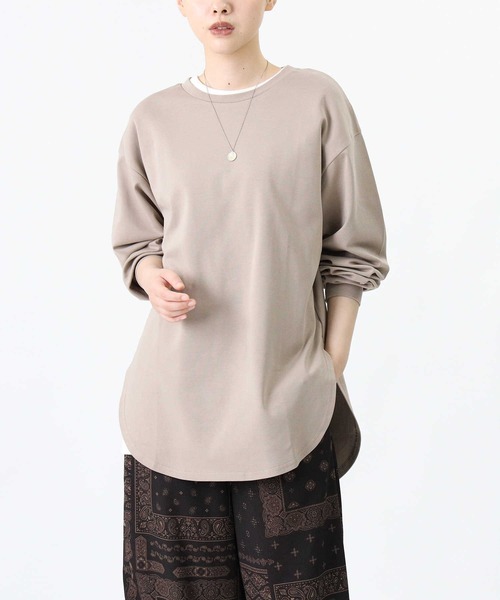 HONEYSUCKLE ROSE（ハニーサックルローズ）の「【HONEYSUCKLE ROSE】ラウンドビッグシルエットロンT（Tシャツ/カットソー・レディース・ライトブラウン/ホワイト/ブラック・M/L/S）」の5枚目の写真