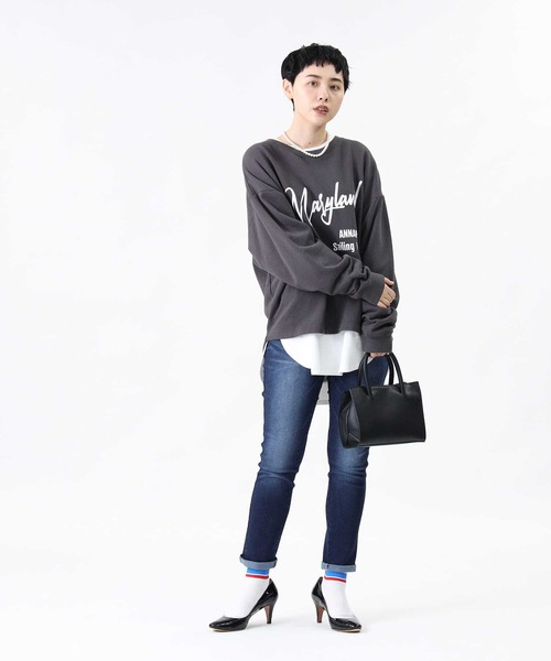 HONEYSUCKLE ROSE（ハニーサックルローズ）の「【HONEYSUCKLE ROSE】ラウンドビッグシルエットロンT（Tシャツ/カットソー・レディース・ライトブラウン/ホワイト/ブラック・M/L/S）」の16枚目の写真