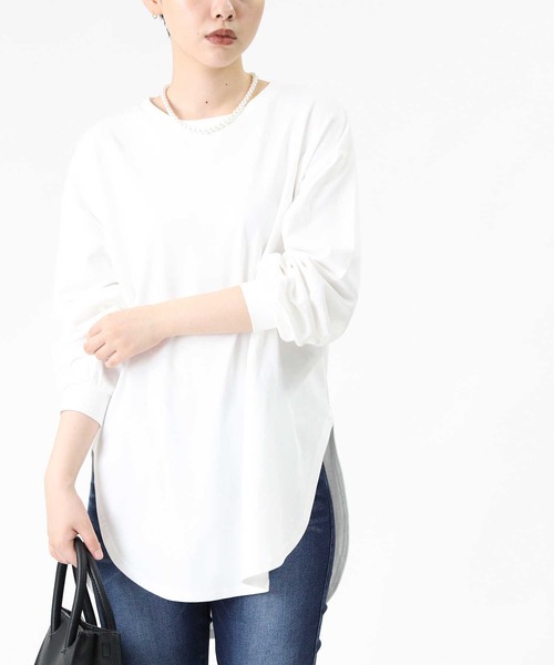 HONEYSUCKLE ROSE（ハニーサックルローズ）の「【HONEYSUCKLE ROSE】ラウンドビッグシルエットロンT（Tシャツ/カットソー・レディース・ライトブラウン/ホワイト/ブラック・M/L/S）」の13枚目の写真