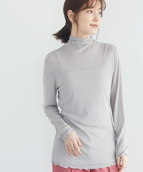 Green Parks(グリーンパークス)の「・novem9 シアーハイネックプルオーバー*(Tシャツ/カットソー・レディース・ベージュ/グレー/ライトカーキ/グレイッシュベージュ・FREE)」の2枚目の写真
