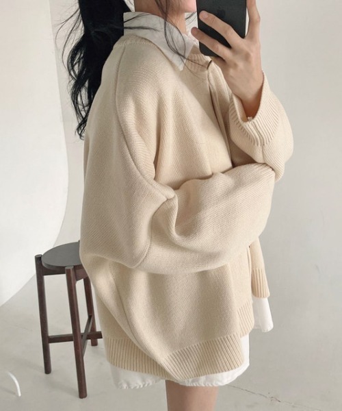 Diosfront（ディオスフロント）の「ボリュームスリーブビックシルエットカーディガン（カーディガン/ボレロ・レディース・ライトブルー/ブラック/ベージュ/ライトパープル/ネイビー/グレー/モカ/カーキ・FREE）」の4枚目の写真