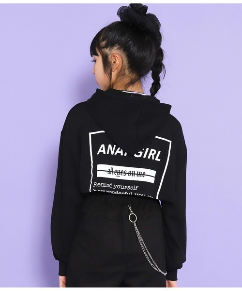 ANAP GｉRL（アナップガール）の「ショート丈フーディートップス（Tシャツ/カットソー・キッズ・ブラック/パープル・M/S）」の4枚目の写真
