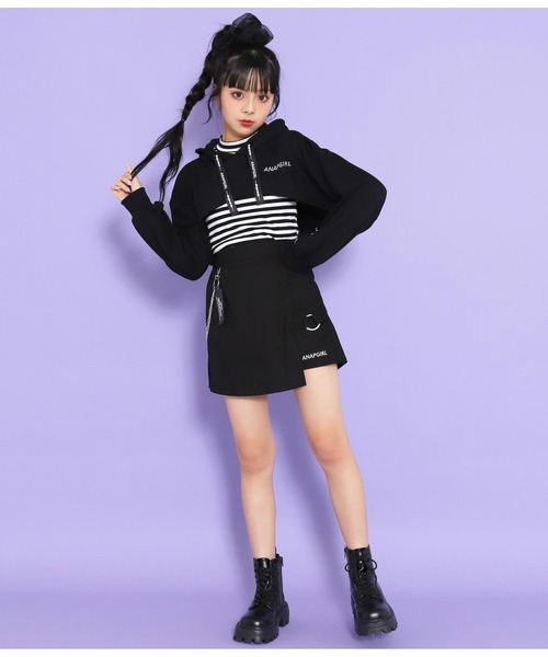 ANAP GｉRL（アナップガール）の「ショート丈フーディートップス（Tシャツ/カットソー・キッズ・ブラック/パープル・M/S）」の5枚目の写真