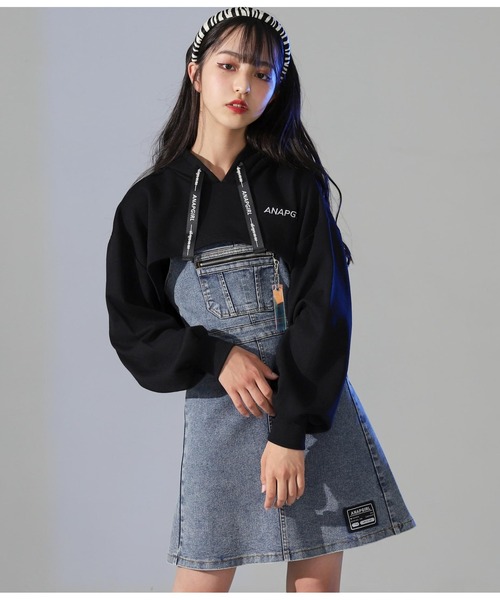 ANAP GｉRL（アナップガール）の「ショート丈フーディートップス（Tシャツ/カットソー・キッズ・ブラック/パープル・M/S）」の13枚目の写真