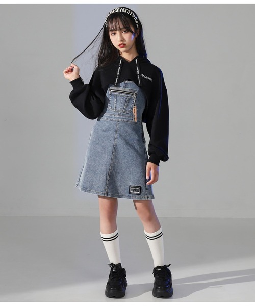ANAP GｉRL（アナップガール）の「ショート丈フーディートップス（Tシャツ/カットソー・キッズ・ブラック/パープル・M/S）」の14枚目の写真