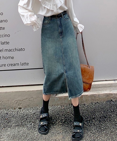Mayree(メイリー)の「【Mayree】レトロハイウエストAラインデニムスカート 2021AW(デニムスカート・レディース・ブルー・MEDIUM/SMALL)」の1枚目の写真