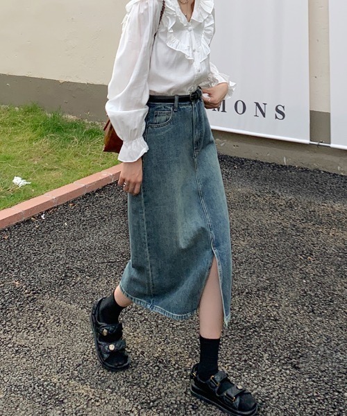 Mayree(メイリー)の「【Mayree】レトロハイウエストAラインデニムスカート 2021AW(デニムスカート・レディース・ブルー・MEDIUM/SMALL)」の12枚目の写真