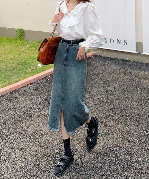 Mayree(メイリー)の「【Mayree】レトロハイウエストAラインデニムスカート 2021AW(デニムスカート・レディース・ブルー・MEDIUM/SMALL)」の13枚目の写真