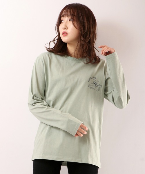 FUNALIVE(ファンアライブ)の「SURFドッグイラスト長袖Tシャツ(Tシャツ/カットソー・メンズ・ブルーグリーン/ホワイト・S/L/M)」の4枚目の写真