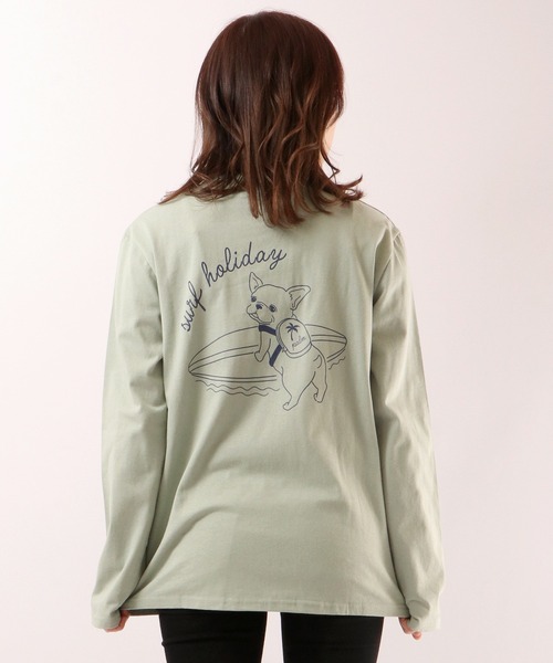 FUNALIVE(ファンアライブ)の「SURFドッグイラスト長袖Tシャツ(Tシャツ/カットソー・メンズ・ブルーグリーン/ホワイト・S/L/M)」の5枚目の写真