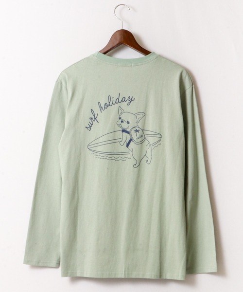FUNALIVE(ファンアライブ)の「SURFドッグイラスト長袖Tシャツ(Tシャツ/カットソー・メンズ・ブルーグリーン/ホワイト・S/L/M)」の3枚目の写真