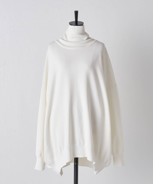 BEARDSLEY（ビアズリー）の「ドルマンシルエット コットンハイネックプルオーバー（ニット/セーター・レディース・ホワイト/ライトグレー・FREE）」の13枚目の写真
