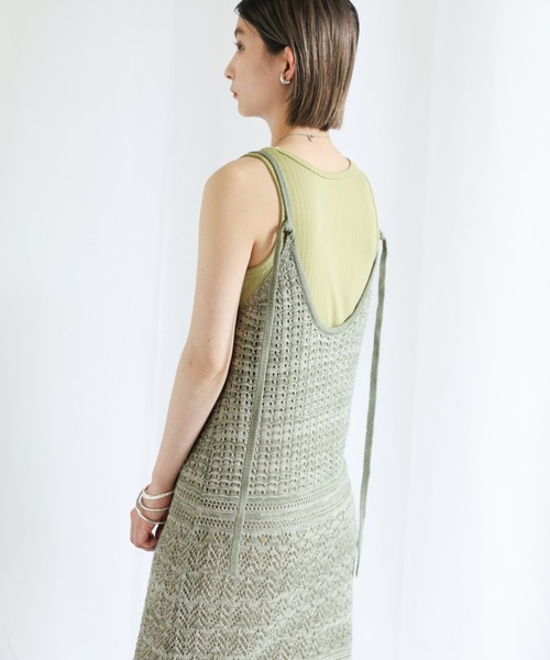 select MOCA（セレクトモカ）の「透かし編みニットキャミワンピース（ワンピース・レディース・ブラック/オレンジ/グリーン/アイボリー・FREE）」の11枚目の写真