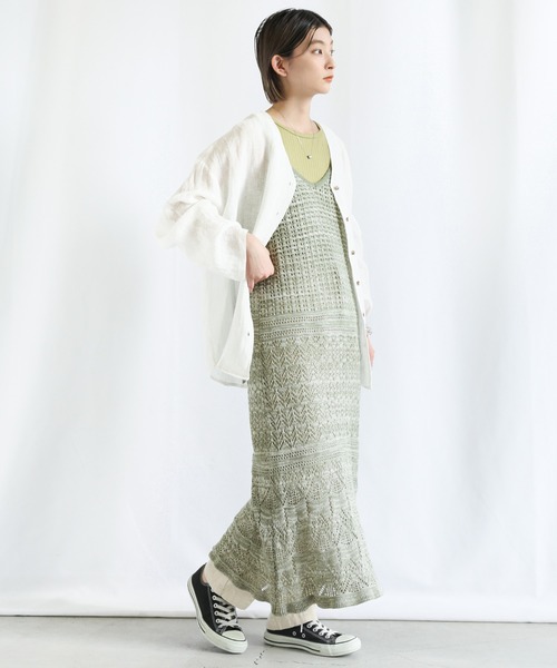 select MOCA（セレクトモカ）の「透かし編みニットキャミワンピース（ワンピース・レディース・ブラック/オレンジ/グリーン/アイボリー・FREE）」の14枚目の写真