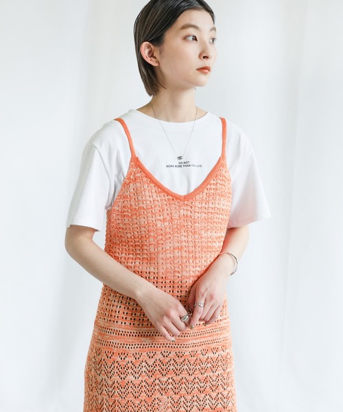 select MOCA（セレクトモカ）の「透かし編みニットキャミワンピース（ワンピース・レディース・ブラック/オレンジ/グリーン/アイボリー・FREE）」の9枚目の写真