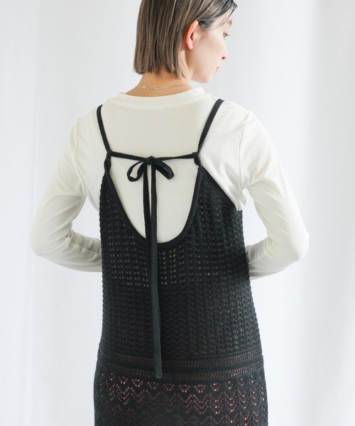 select MOCA（セレクトモカ）の「透かし編みニットキャミワンピース（ワンピース・レディース・ブラック/オレンジ/グリーン/アイボリー・FREE）」の7枚目の写真