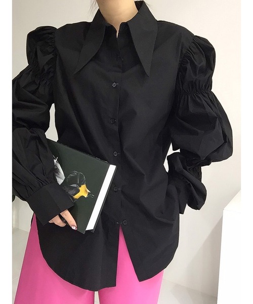 Jewelobe(ジュエローブ)の「シャーピーカラーギャザースリーブシャツ(シャツ/ブラウス・レディース・ホワイト/ブラック・FREE)」の11枚目の写真