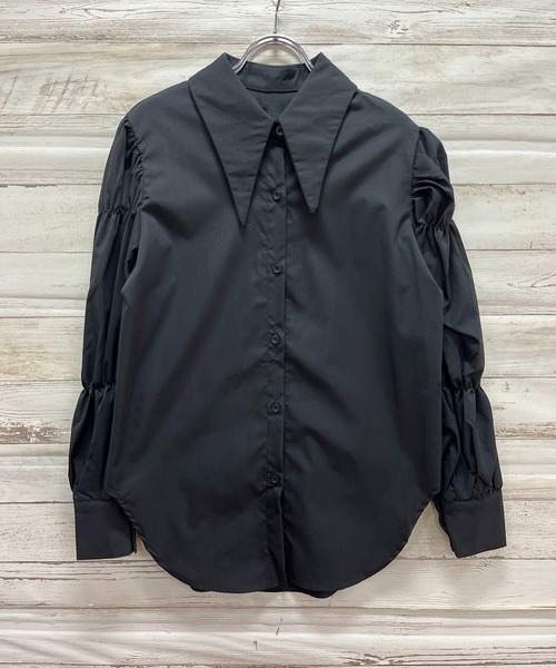 Jewelobe(ジュエローブ)の「シャーピーカラーギャザースリーブシャツ(シャツ/ブラウス・レディース・ホワイト/ブラック・FREE)」の13枚目の写真