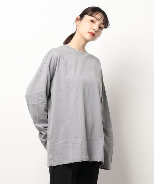 GENXDER(ノンジェンダー)の「【genxder】ユニセックス綿100%無地ゆったりダメージロング袖T(Tシャツ/カットソー・メンズ・ダークグレー/グレー/ライトグリーン/ブラック/ホワイト・X-LARGE/LARGE/MEDIUM)」の10枚目の写真