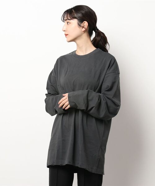 GENXDER(ノンジェンダー)の「【genxder】ユニセックス綿100%無地ゆったりダメージロング袖T(Tシャツ/カットソー・メンズ・ダークグレー/グレー/ライトグリーン/ブラック/ホワイト・X-LARGE/LARGE/MEDIUM)」の11枚目の写真