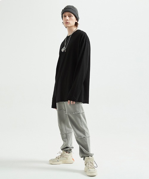 GENXDER(ノンジェンダー)の「【genxder】ユニセックス綿100%無地ゆったりダメージロング袖T(Tシャツ/カットソー・メンズ・ダークグレー/グレー/ライトグリーン/ブラック/ホワイト・X-LARGE/LARGE/MEDIUM)」の16枚目の写真