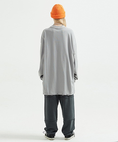 GENXDER(ノンジェンダー)の「【genxder】ユニセックス綿100%無地ゆったりダメージロング袖T(Tシャツ/カットソー・メンズ・ダークグレー/グレー/ライトグリーン/ブラック/ホワイト・X-LARGE/LARGE/MEDIUM)」の19枚目の写真
