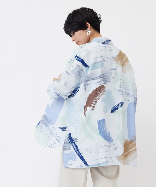 JETSET SOLO PLUS （ジェットセットソロプラス）の「アクションペインティング シャツチュニック（シャツ/ブラウス・レディース・ブルー/アイボリー・FREE）」の3枚目の写真