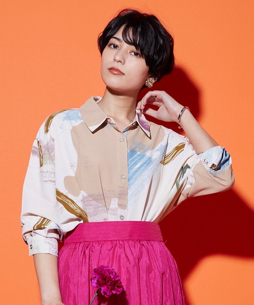 JETSET SOLO PLUS （ジェットセットソロプラス）の「アクションペインティング シャツチュニック（シャツ/ブラウス・レディース・ブルー/アイボリー・FREE）」の6枚目の写真