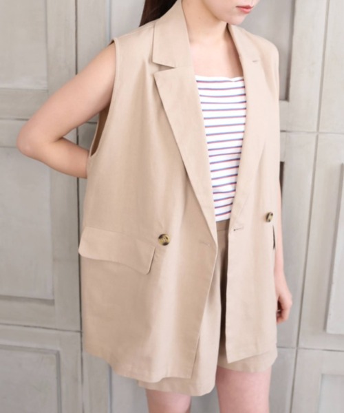 moment+(モーメントプラス)の「コットンリネンセットアップ(ダブルテーラードジレベスト&ショートパンツ)(セットアップ・レディース・ベージュ/カーキ/モカ/ナチュラル・M)」の16枚目の写真