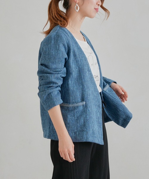 Chez toi（シェトワ）の「【手洗い可能】ツイードカラーレスジャケット（ノーカラージャケット・レディース・ブラック/ベージュ/ブルー・FREE）」の7枚目の写真