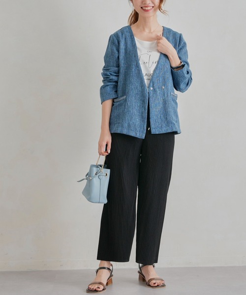 Chez toi（シェトワ）の「【手洗い可能】ツイードカラーレスジャケット（ノーカラージャケット・レディース・ブラック/ベージュ/ブルー・FREE）」の13枚目の写真