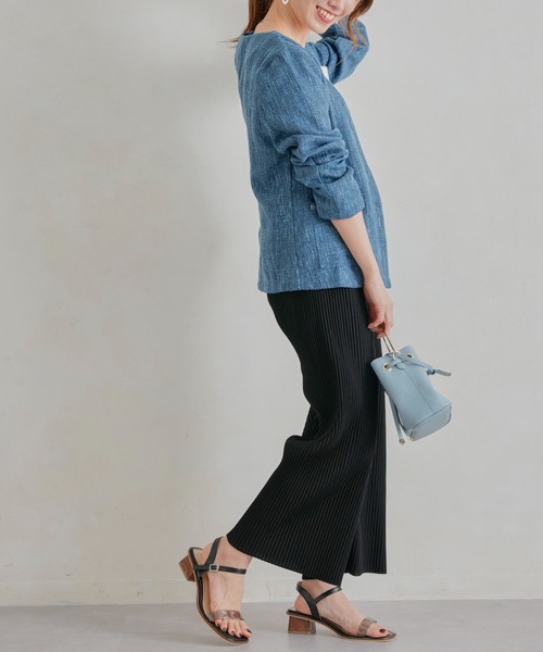 Chez toi（シェトワ）の「【手洗い可能】ツイードカラーレスジャケット（ノーカラージャケット・レディース・ブラック/ベージュ/ブルー・FREE）」の14枚目の写真