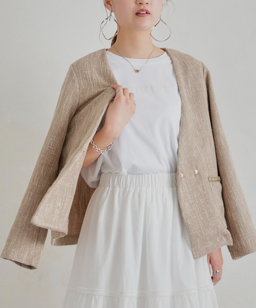 Chez toi（シェトワ）の「【手洗い可能】ツイードカラーレスジャケット（ノーカラージャケット・レディース・ブラック/ベージュ/ブルー・FREE）」の17枚目の写真