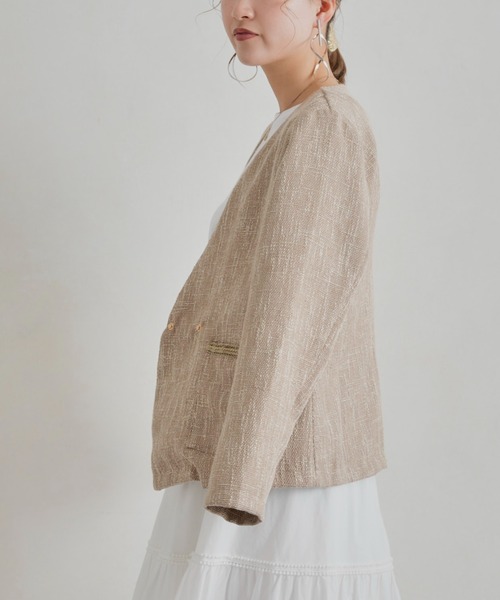Chez toi（シェトワ）の「【手洗い可能】ツイードカラーレスジャケット（ノーカラージャケット・レディース・ブラック/ベージュ/ブルー・FREE）」の19枚目の写真