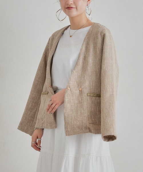 Chez toi（シェトワ）の「【手洗い可能】ツイードカラーレスジャケット（ノーカラージャケット・レディース・ブラック/ベージュ/ブルー・FREE）」の22枚目の写真