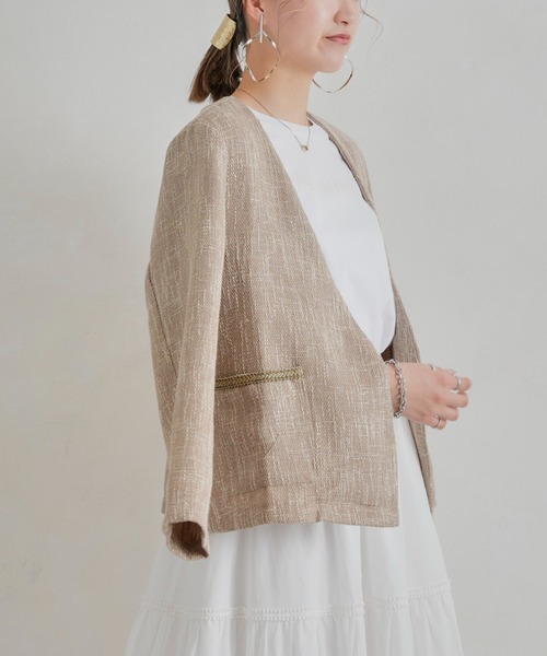 Chez toi（シェトワ）の「【手洗い可能】ツイードカラーレスジャケット（ノーカラージャケット・レディース・ブラック/ベージュ/ブルー・FREE）」の21枚目の写真