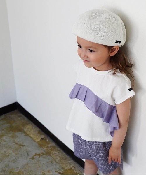 quoti use fith(クゥオティ ユース フィス)の「ベーシック天竺 フリル半袖Tシャツ(Tシャツ/カットソー・キッズ・ベージュ/ピンク/ホワイト・100/90/120/130/110/80)」の2枚目の写真