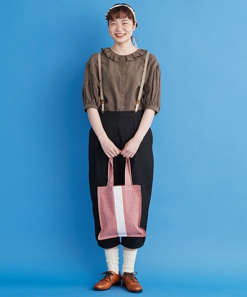 Malle(マル)の「malle ギンガムパッチワーク 刺繍バッグ(トートバッグ・レディース・ブラック/レッド・FREE)」の3枚目の写真