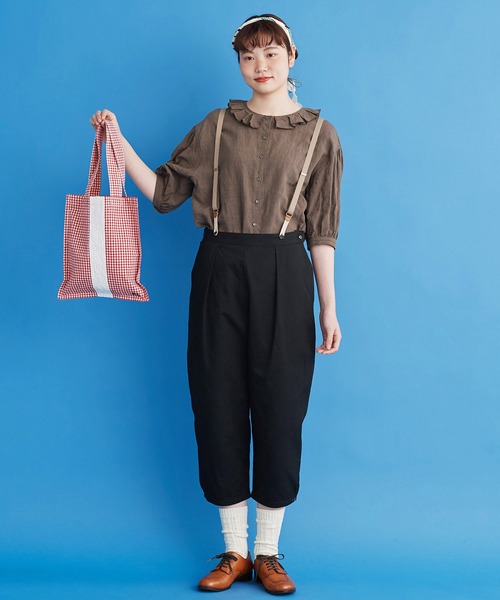 Malle(マル)の「malle ギンガムパッチワーク 刺繍バッグ(トートバッグ・レディース・ブラック/レッド・FREE)」の4枚目の写真