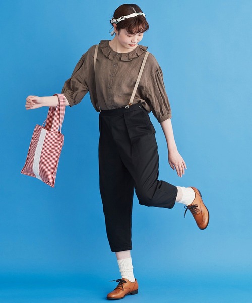 Malle(マル)の「malle ギンガムパッチワーク 刺繍バッグ(トートバッグ・レディース・ブラック/レッド・FREE)」の5枚目の写真