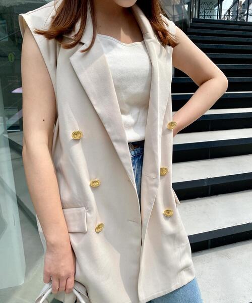 INGNI（イング）の「金ボタン／ジレ（ノーカラージャケット・レディース・ネイビー/アイボリー・M）」の9枚目の写真