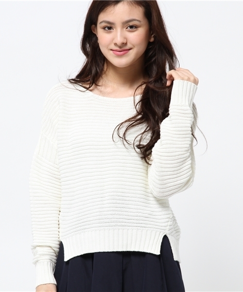 CIAOPANIC（チャオパニック）の「【Ciaopanic】C100ガーター編みKNITP/O（ニット/セーター・レディース・オフホワイト/グレー/ピンク・FREE）」の2枚目の写真