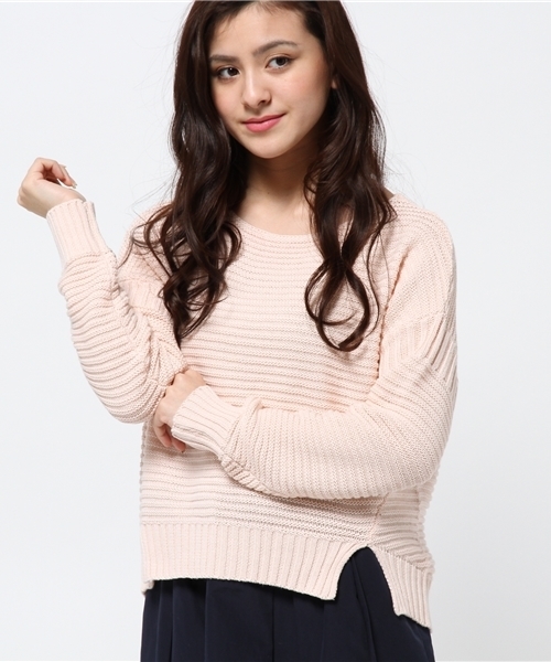 CIAOPANIC（チャオパニック）の「【Ciaopanic】C100ガーター編みKNITP/O（ニット/セーター・レディース・オフホワイト/グレー/ピンク・FREE）」の3枚目の写真