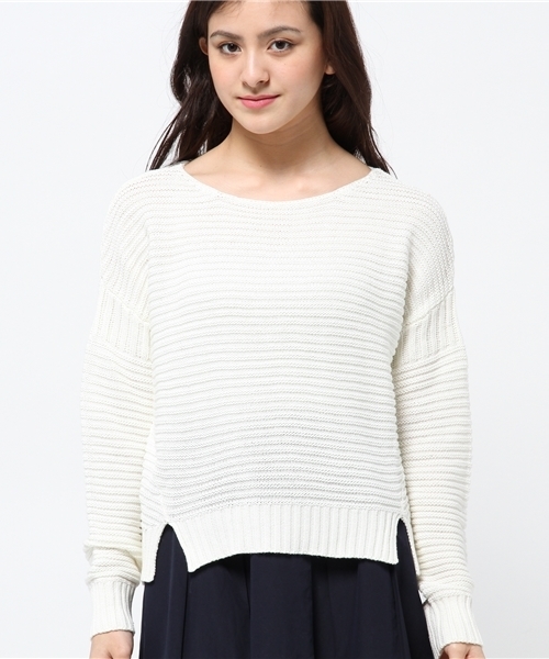 CIAOPANIC（チャオパニック）の「【Ciaopanic】C100ガーター編みKNITP/O（ニット/セーター・レディース・オフホワイト/グレー/ピンク・FREE）」の4枚目の写真