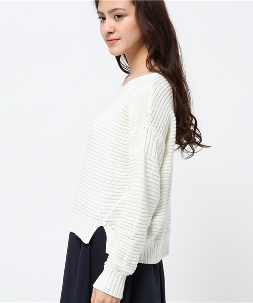 CIAOPANIC（チャオパニック）の「【Ciaopanic】C100ガーター編みKNITP/O（ニット/セーター・レディース・オフホワイト/グレー/ピンク・FREE）」の5枚目の写真