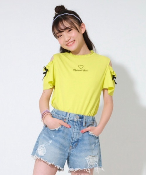 by LOVEiT（バイラビット）の「メロー肩スリット半袖Tシャツ（Tシャツ/カットソー・キッズ・ホワイト/ピンク/イエロー・140cm/130cm/160cm/120cm/150cm）」の3枚目の写真