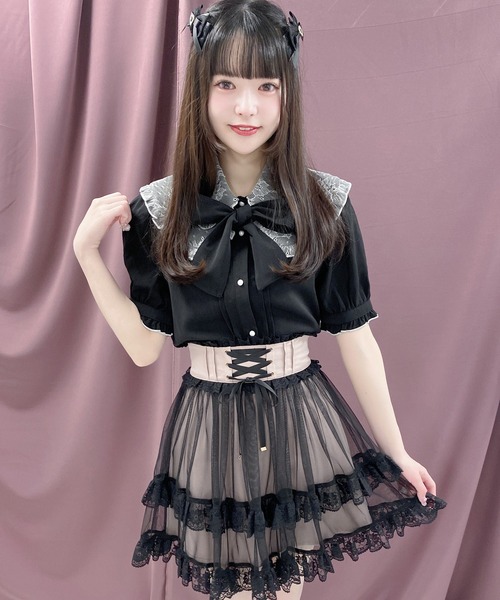 ROJITA(ロジータ)の「ボウタイ付きダブルレース衿ブラウス(シャツ/ブラウス・レディース・ホワイト/ブラック/パープル・FREE)」の1枚目の写真
